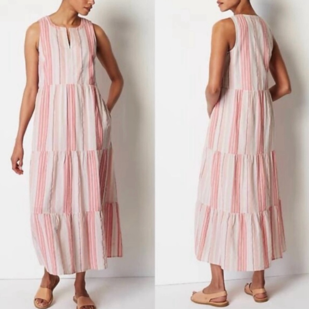 J. Jill Pink and White Striped Maxi Dress L COMFORTABLE For Taller Lady